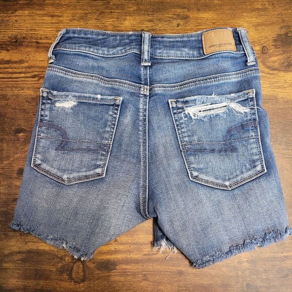 American Eagle Hi Rise Shortie Shorts Size 0 Next Level Stretch Ripped - Picture 2 of 10